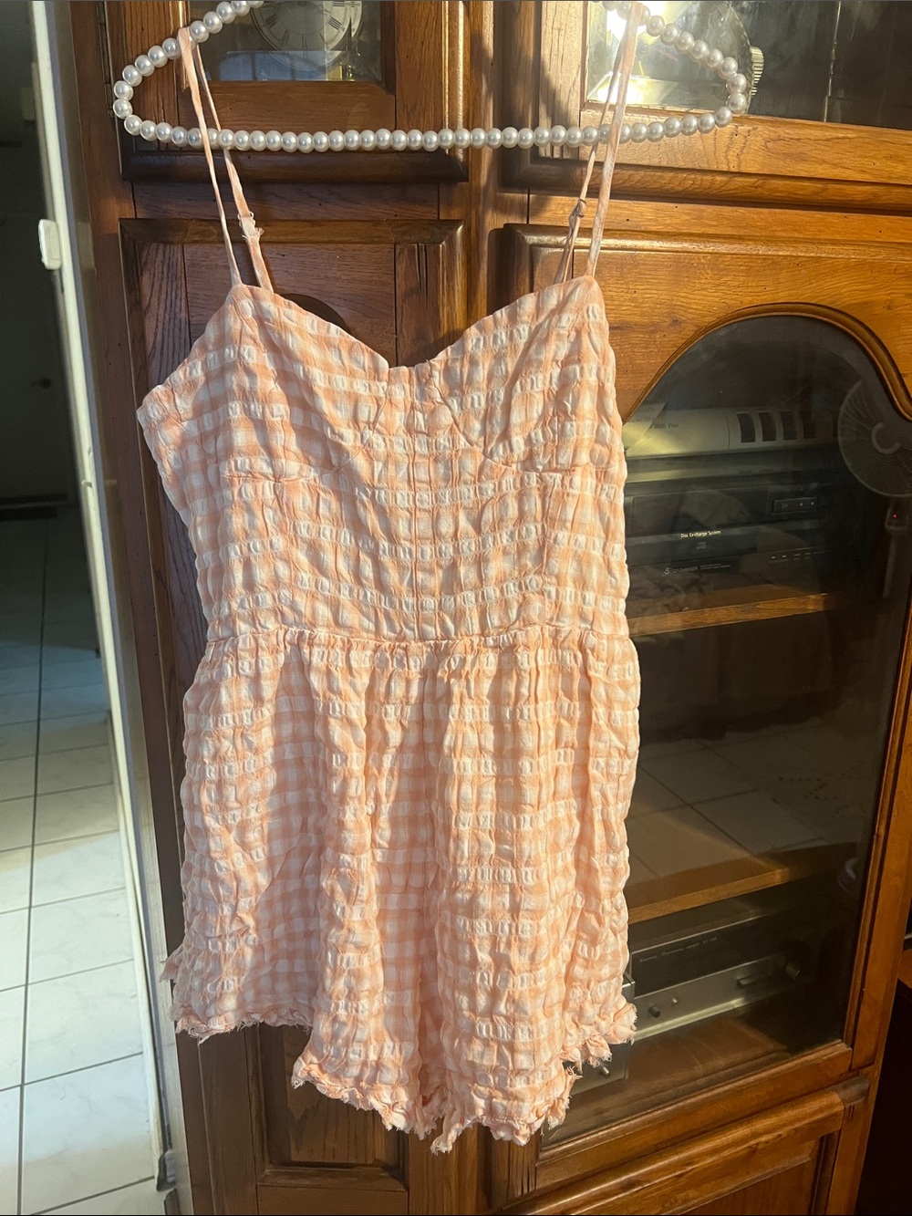 Forever 21 Peach Gingham Textured Romper